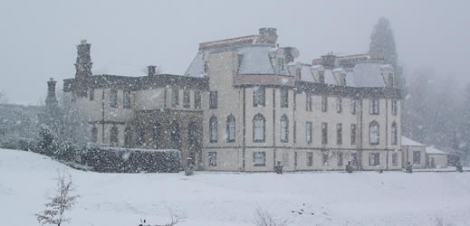 Gartmore House in a snowstorm